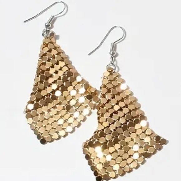 Metallic Gold Sheet Metal Dangle Earrings - Picture 2 of 4